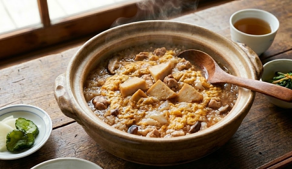 すき焼きの残り汁が染み込んだはんぺん入り絶品おじや（2人前）の完成写真