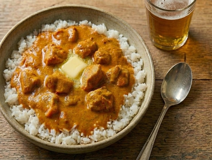 ピーナッツクリームで濃厚になったバターチキン風カレー